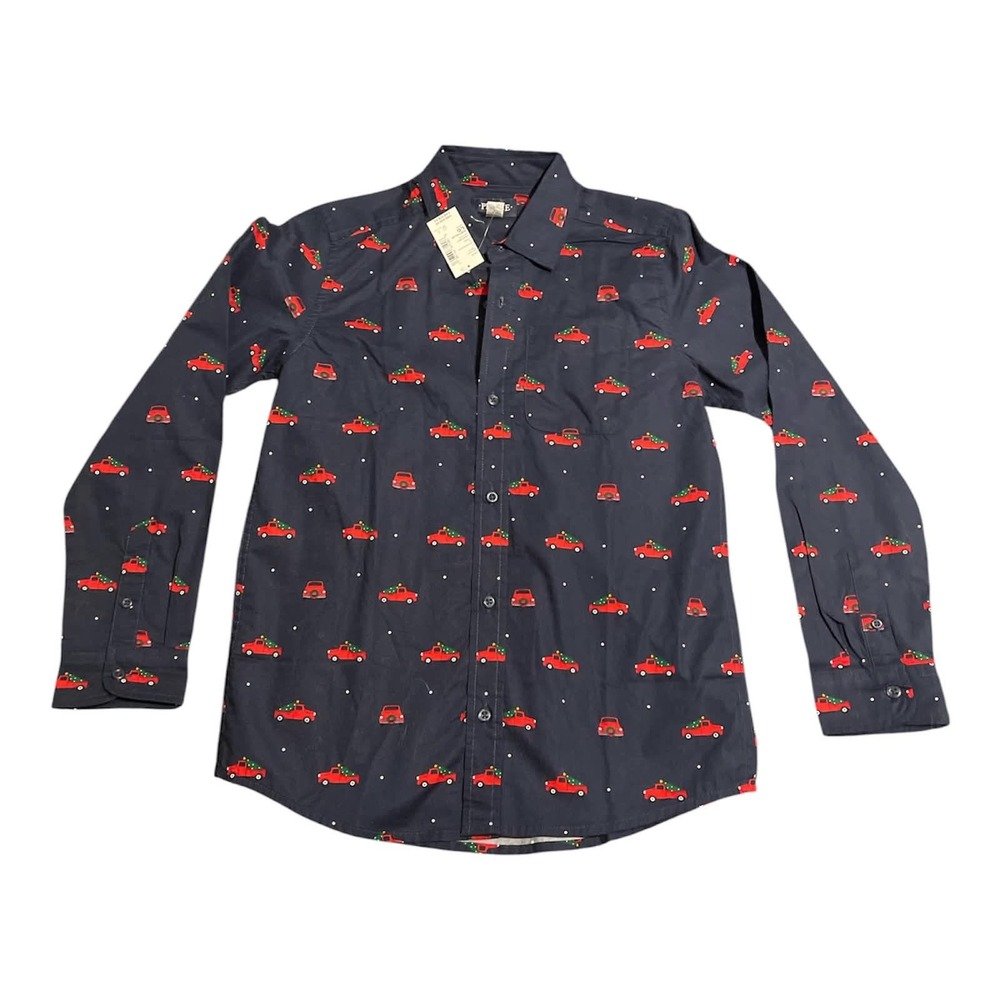 The Childrens Place Button Down Shirt Kids 10/12 Navy‎ Christmas